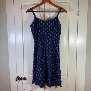 Old Navy Cami Mini‎ Dress M Navy Ikat Print Smocked Bodice Adjustable Straps